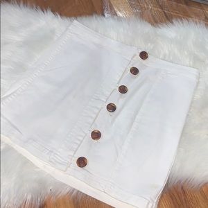White, button, denim skirt